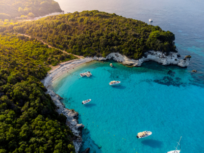 Sunlit bay and beach
